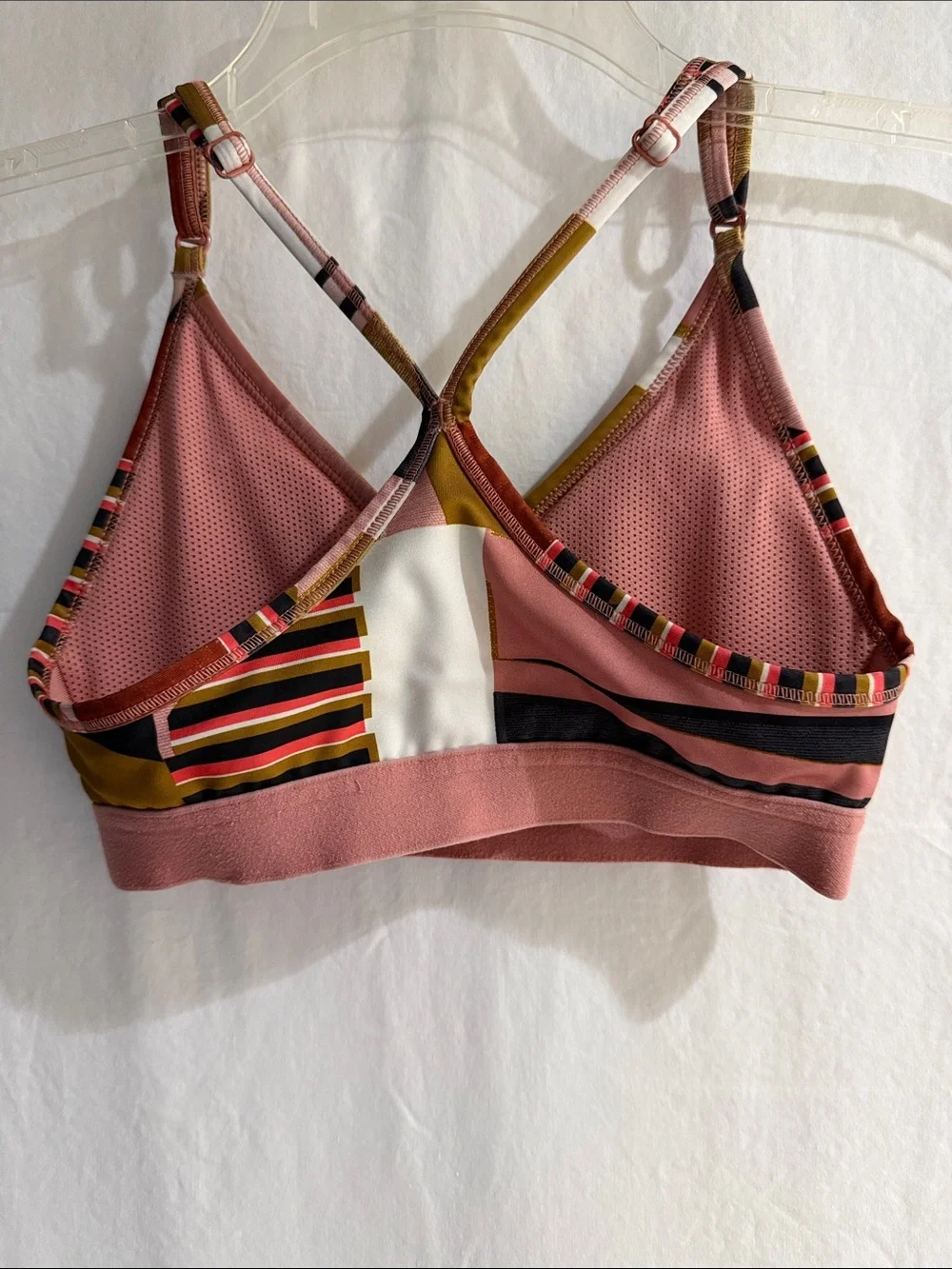 Nike Geometric Strappy Sports Bra — Pink, Black, Mustard, Cream XS